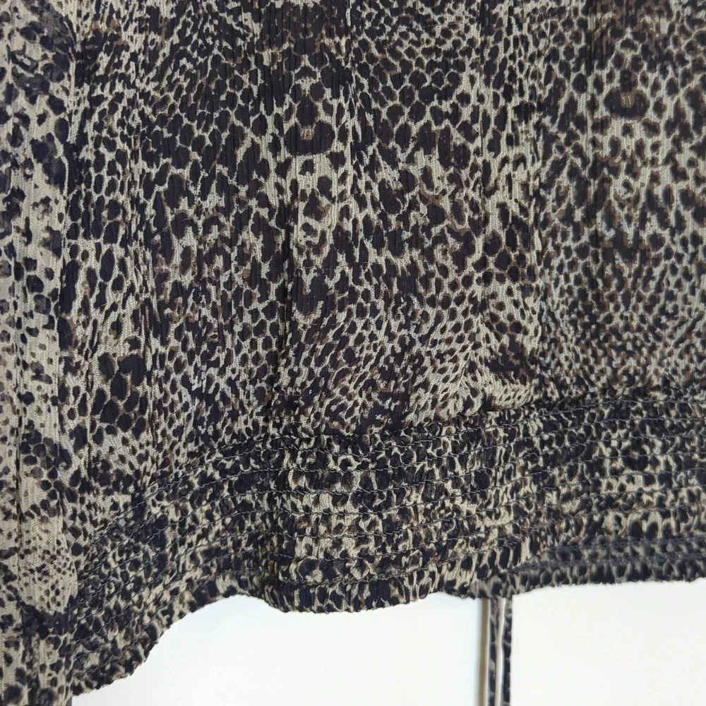 Free People Roma Crepe Blouse Snakeskin Print Gray Long Sleeve Ruffle XS